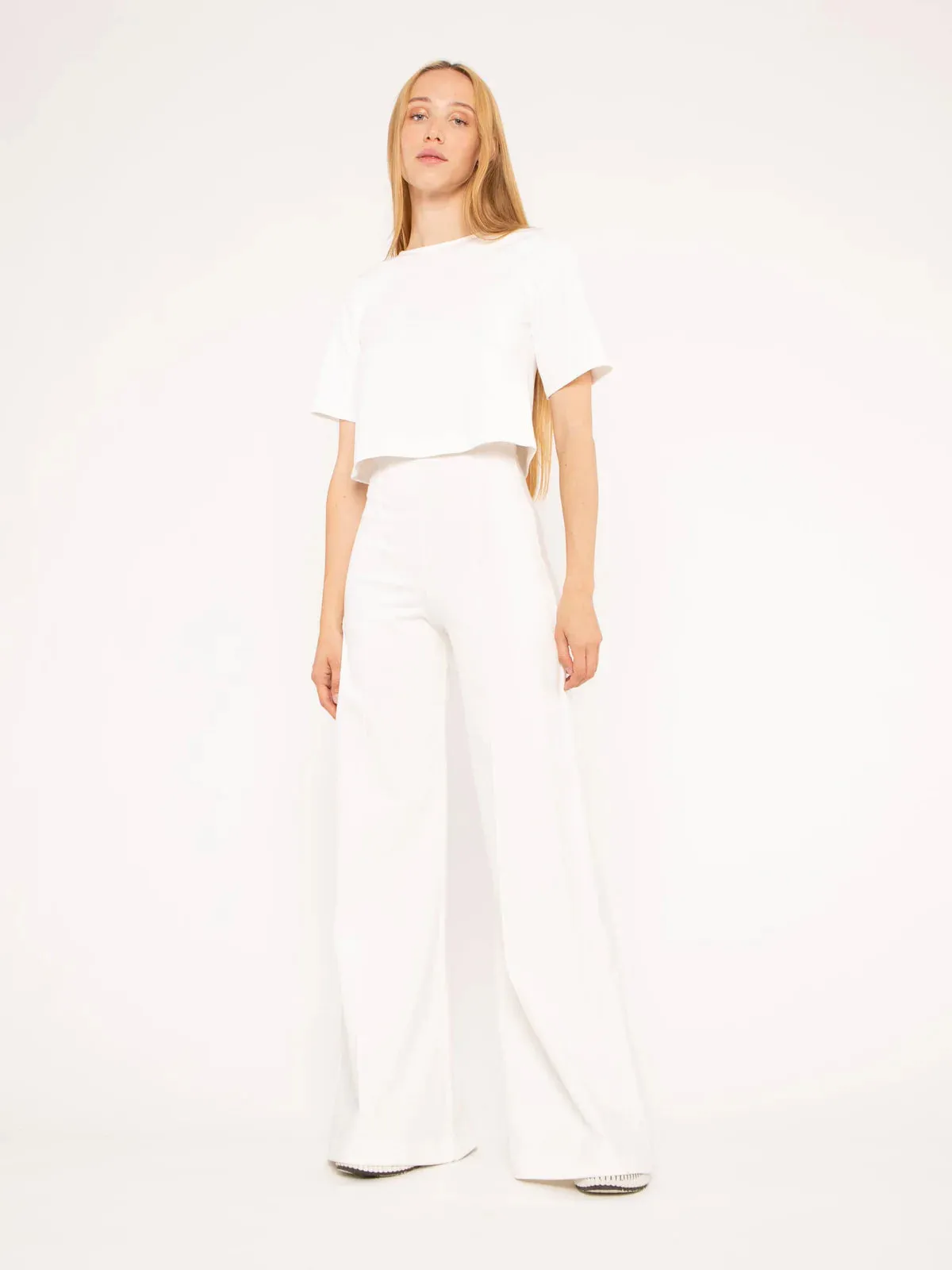 Off-White Ponte Knit Wide Leg Pant