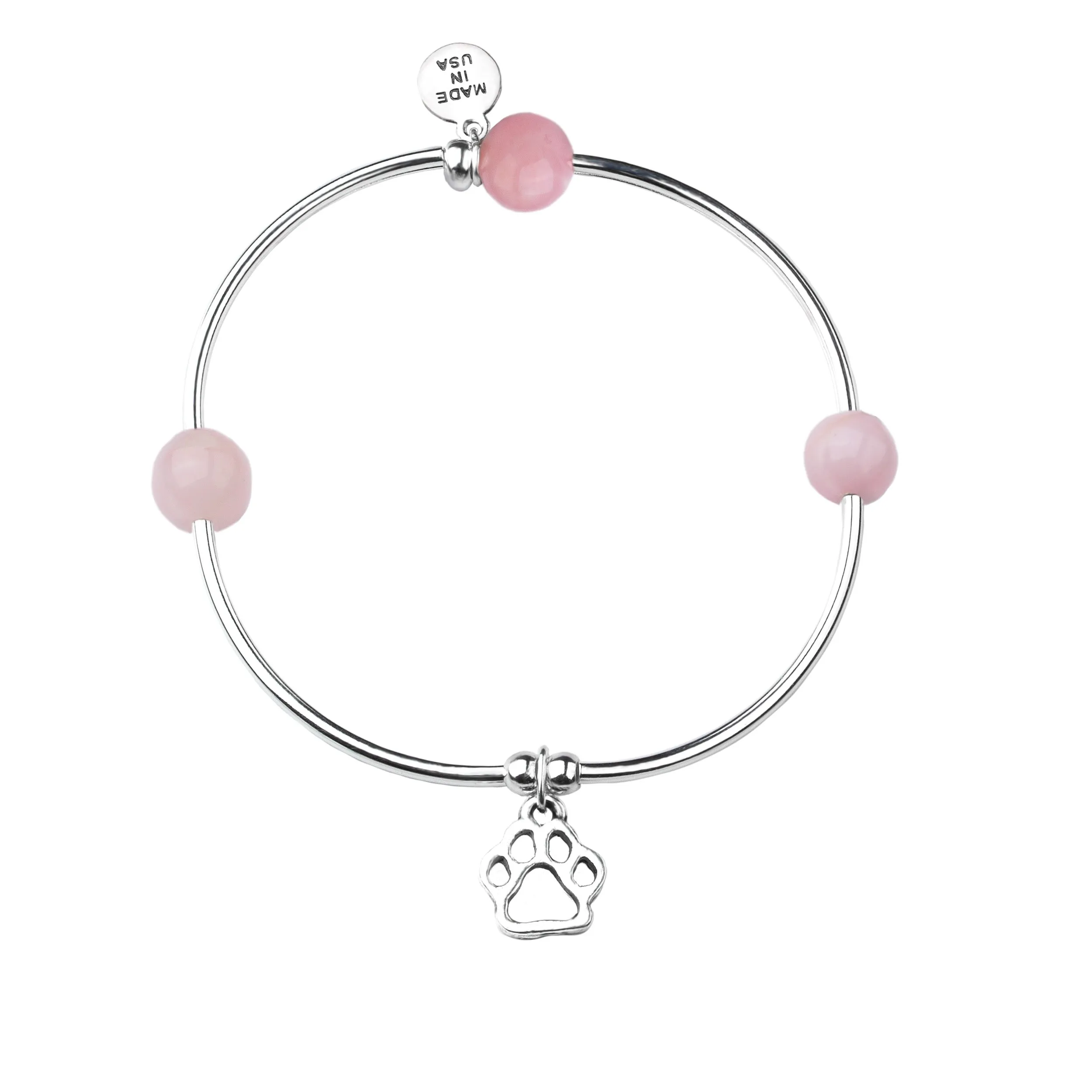 Paw Print | Soft Bangle Charm Bracelet | Rose Quartz