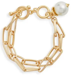 Polished link bracelet with pearl charm