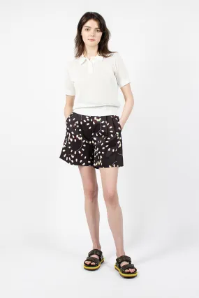 Printed Pleat Shorts Black