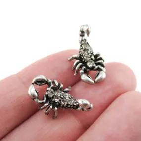 Scorpion Insect Arachnids Shaped Rhinestone Stud Earrings in Silver | DOTOLY