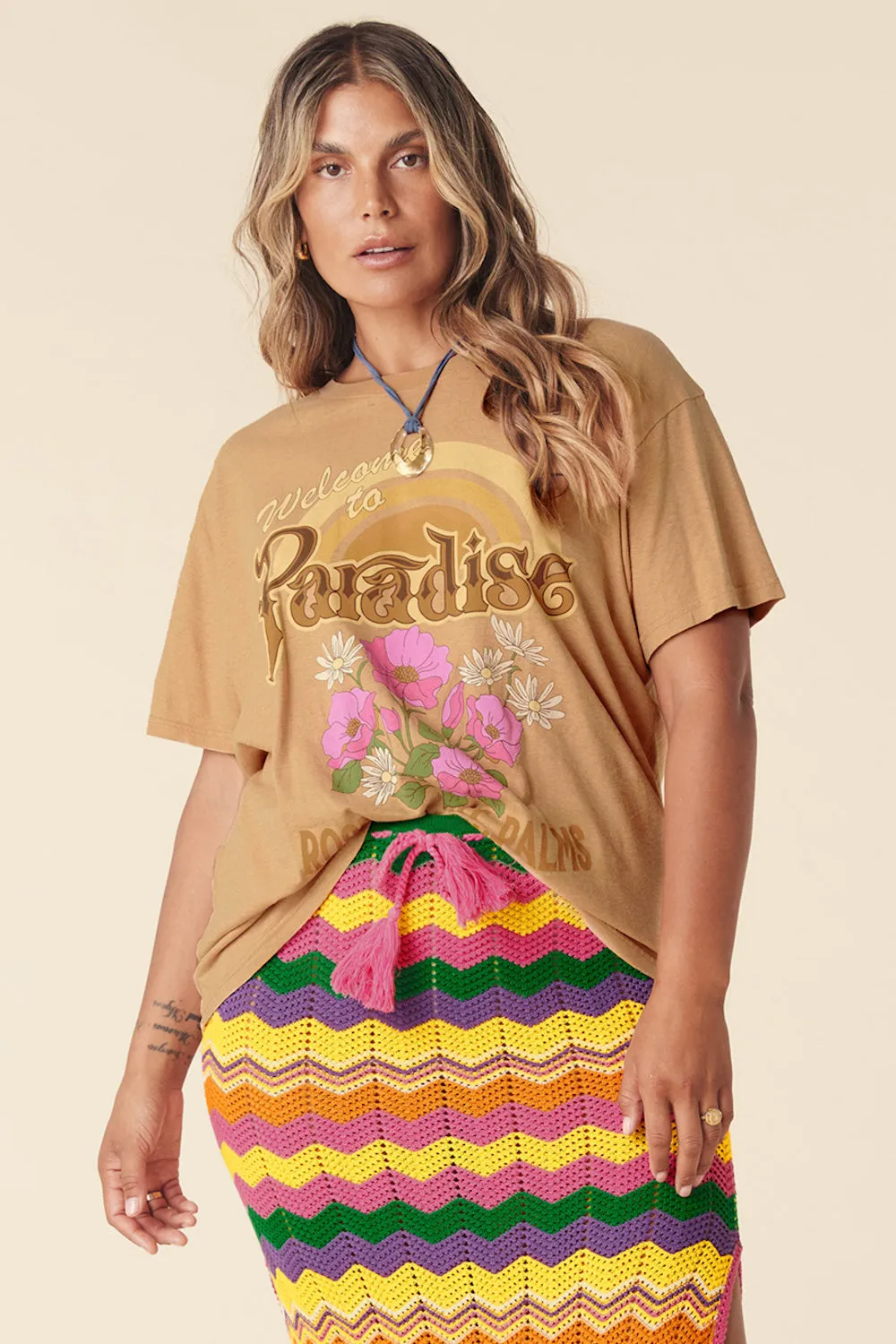 SPELL Casa Love Biker Tee in Sandstorm