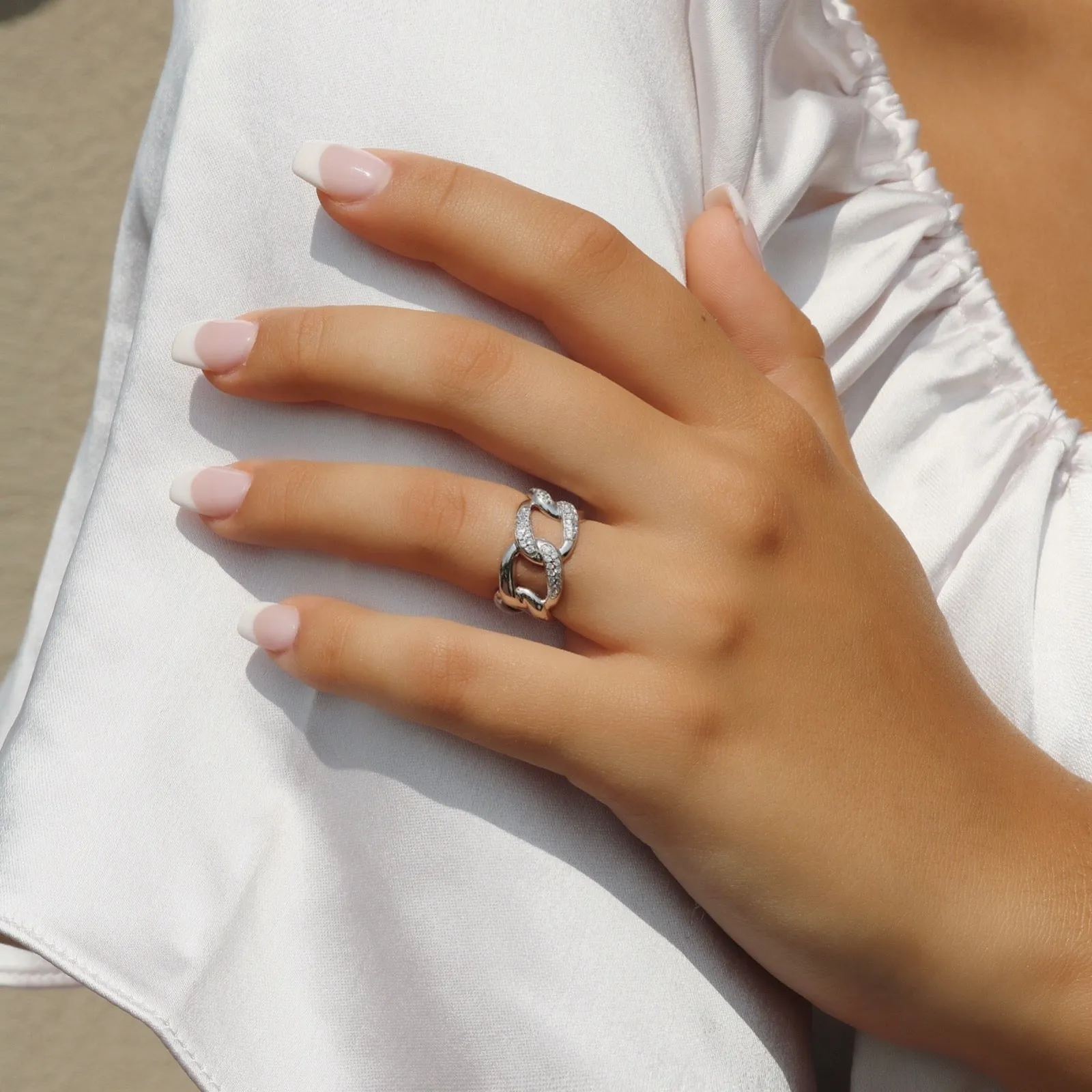 Sterling Silver Wide Large Pave Ring