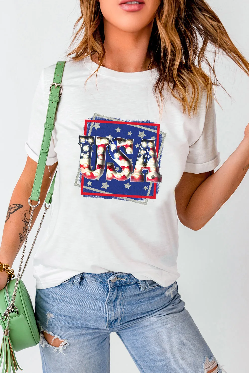 USA Graphic Round Neck Tee Shirt