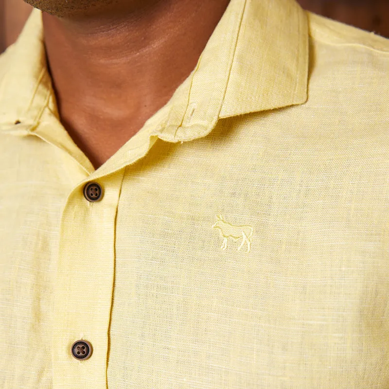 West Coast Linen Short Sleeve Slim Fit Shirt Canary