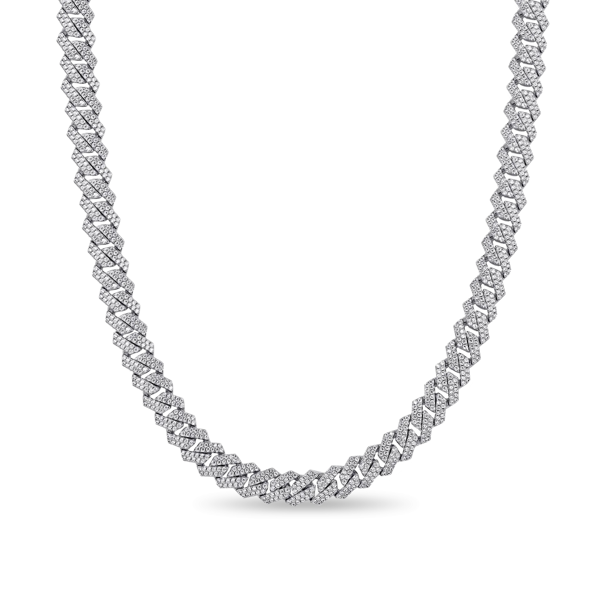 White Gold Round Cut Prong Cuban Link Chain - 8mm