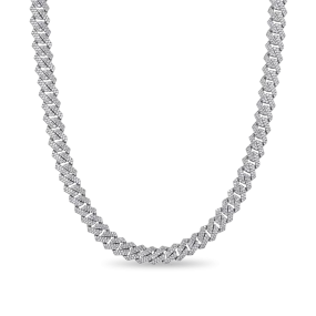 White Gold Round Cut Prong Cuban Link Chain - 8mm