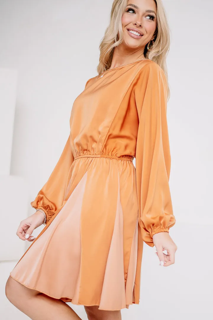 Wish You Well Godet Satin Mini Dress | Apricot/Copper