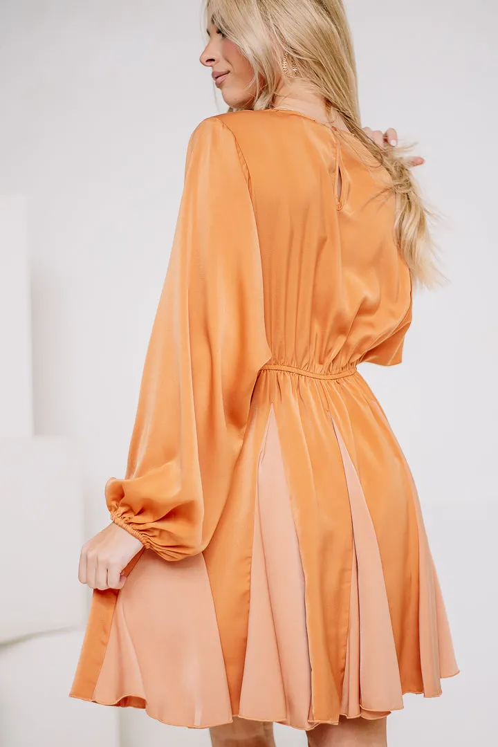 Wish You Well Godet Satin Mini Dress | Apricot/Copper