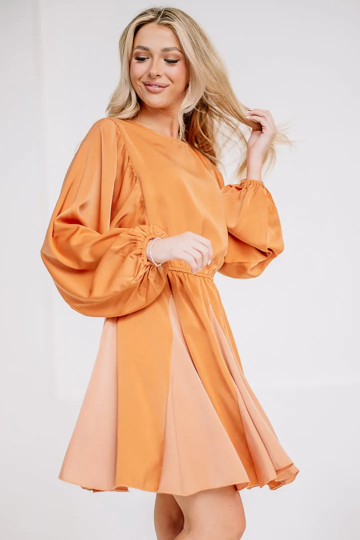 Wish You Well Godet Satin Mini Dress | Apricot/Copper