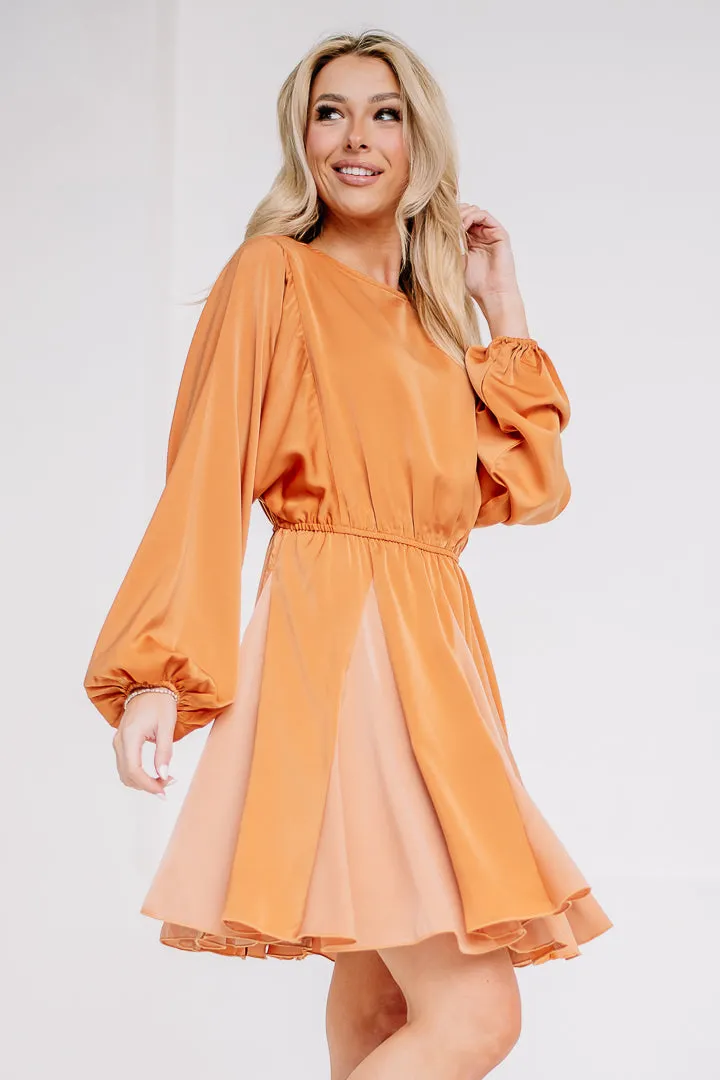 Wish You Well Godet Satin Mini Dress | Apricot/Copper